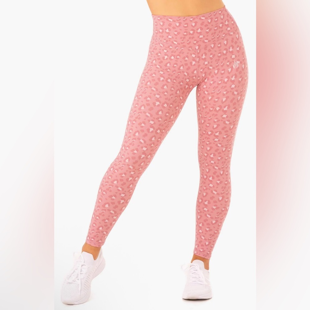 Ryderwear Hybrid Full Length Leggings - Pink Leopard - Size Large- NWT